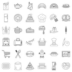 Gastronomy icons set, outline style
