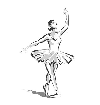 Vector greyscale sketch of dancing ballerina