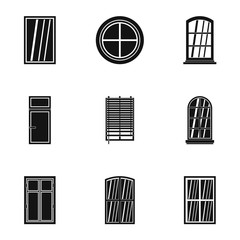 Architectural window icon set, simple style