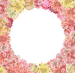 Ornamental card - vintage autumn ornament. Ornate circle frame with watercolor design