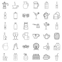 Barrel icons set, outline style