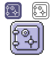 Pixel icon of  safe in three variants. Fully editable