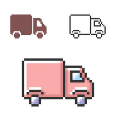 Pixel icon of  delivery car in three variants. Fully editable