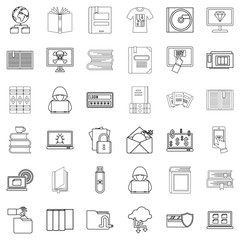Ebook icons set, outline style