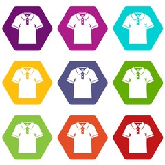 Men polo shirt icon set color hexahedron