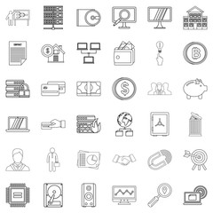 Contract icons set, outline style