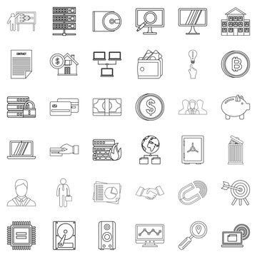 Contract icons set, outline style