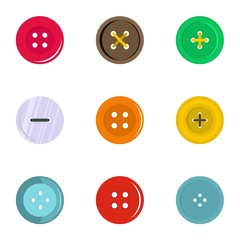 Circular clothes button icon set, flat style