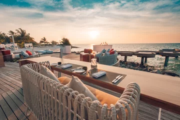 Foto op Plexiglas Beach restaurant, beach bar in sunset time © icemanphotos