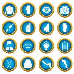 Plastic surgeon icons blue circle set