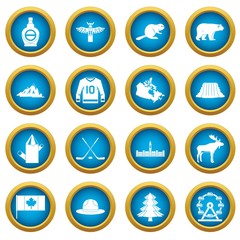 Canada travel icons blue circle set
