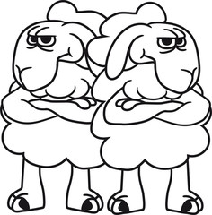 2 freunde team paar sauer böse wütend frustriert verärgert beleidigt lamm baby lustig klein süß niedlich comic cartoon schaf ziege wolle bauer bock müde cool