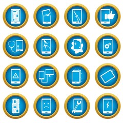 Device repair symbols icons blue circle set
