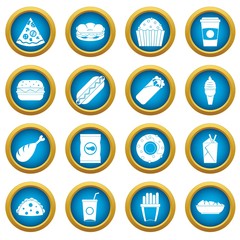 Fast food icons blue circle set