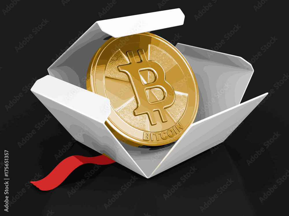 Poster open package with bitcoin. image with clipping path