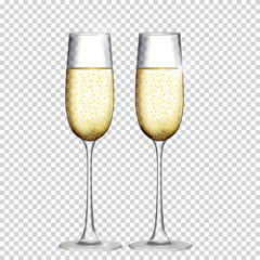 Fototapeta Two Glass of Champagne Isolated on Transparent Background. Vector Illustration obraz