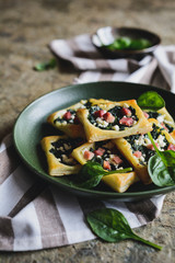 Savoury spinach cakes with bacon and Feta cheese
