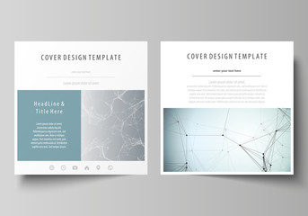 Business templates for square design brochure, magazine, flyer, booklet or report. Leaflet cover, vector layout. Chemistry pattern, connecting lines and dots, molecule structure, medical DNA research.