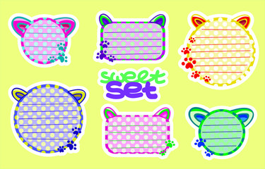 Ruled label colorful set with animal's ears