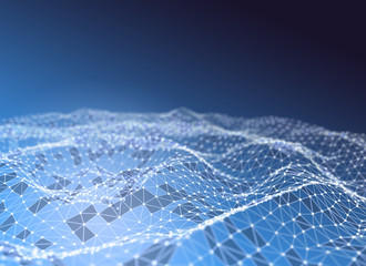 Abstract futuristic low poly technology background, geometry triangles with connected dots and lines. Virtual 3D illustration of network structure.