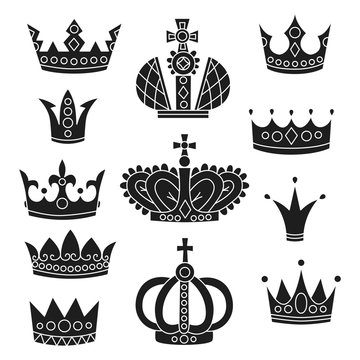 crowns royal symbols black vector set