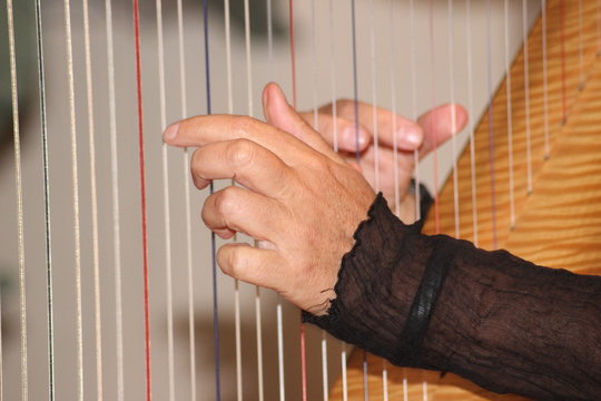 Frau spielt Harfe 