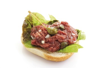 Tartare with capers and diced onion on bread