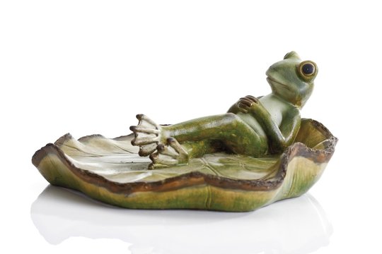 Decor, Frog Laying Back On Lotus Leaf