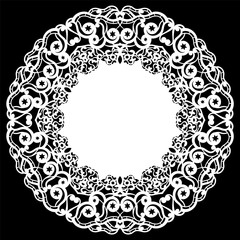 Lace round paper doily, lacy snowflake, greeting element, laser cut  template, doily to decorate the cake,  vector illustrations.