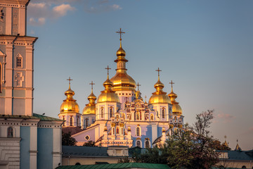 Reconstructed St. Michael's Golden-Domed Monastery shot at sunset Kiev, Ukraine.