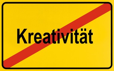 Obraz premium Sign, end of city limits, as symbol for the end of Creativity or Kreativitaet