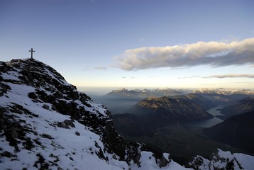 Wintertime sunset with view of the Ammergau Alps, Bergwang, Tirol, Austria, Europe