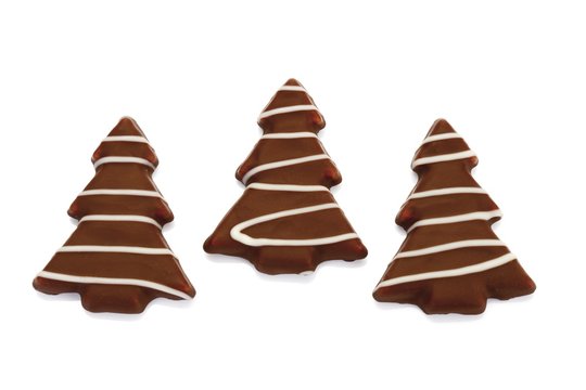 Chocolate coated marzipan Christmas trees
