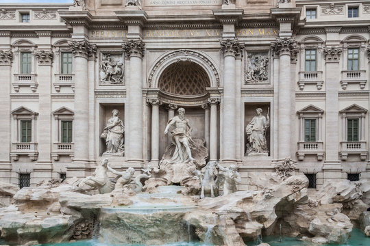 frontal view of fountain Trevi in Rome