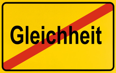 German city limits sign symbolising end of equality