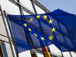 Flag of Europe in front of an official building in Berlin-Mitte, Berlin, Germany, Europe