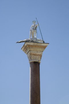 St Theodor's Statue, Piazza San Marco Square, Venice, Veneto, Italy, Europe