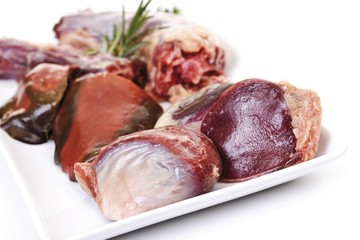 Goose giblets, innards of a goose, heart, kidney, liver, neck, stomach