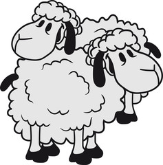 2 freunde team paar duo brüder glücklich lustig klein süß niedlich comic cartoon schaf ziege wolle bauer bock müde cool