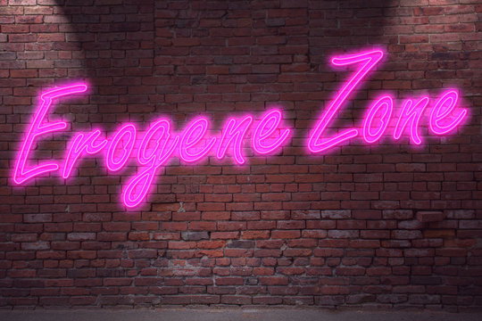 Leuchtreklame Erogene Zone an Ziegelsteinmauer