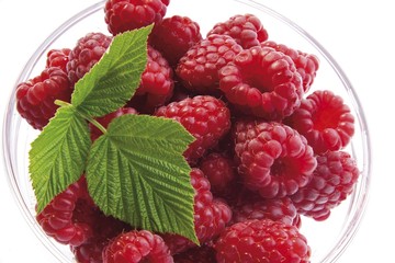 Raspberries with a leaf