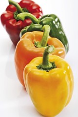 Capsicums: red, orange, yellow and green peppers