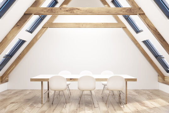 Attic Dining Room Interior, Table And Chairs