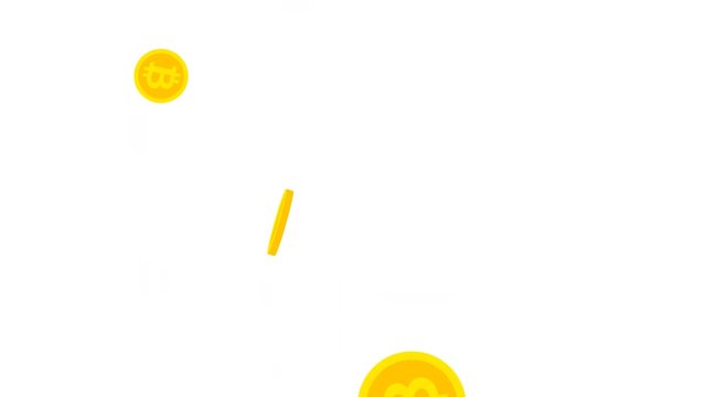 Falling Bitcoins Animation. Yellow Cryptocurrency Flying Golden Coins Internet Banking Concept Business Background. Motion Design, 4K.
