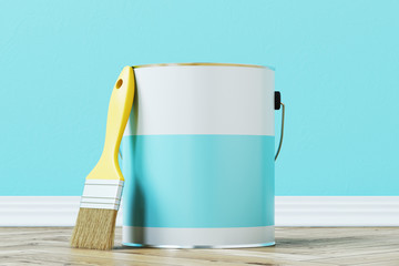 Blue paint bucket and a brush © ImageFlow