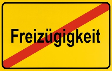 Sign, end of city limits, as symbol for ending liberality relief or Freizuegigkeit