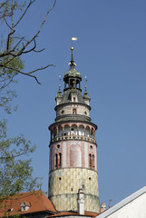Fototapeta na wymiar Cesky Krumlov Krumau at the Moldau Vltava Bohemian Forest Sumava Czech Republik castle with tower