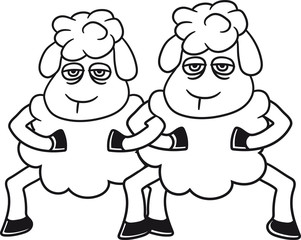 2 freunde team paar brüder traurig gelangweilt müde lamm baby lustig klein süß niedlich comic cartoon schaf ziege wolle bauer bock müde cool