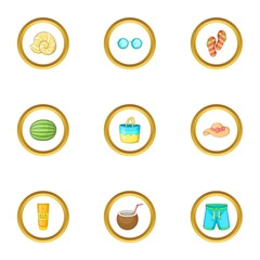 Beach icons set, cartoon style
