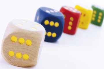 Colourful wooden dice